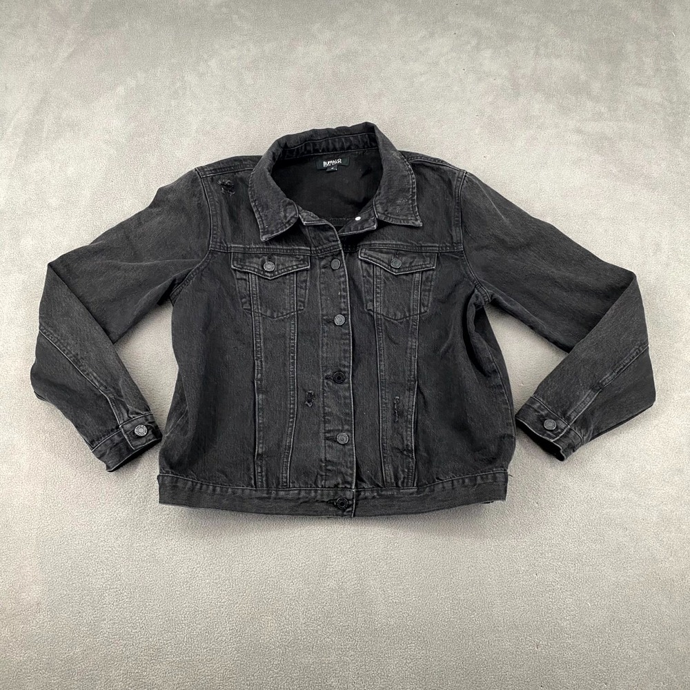 Buffalo David Bitton Trucker Jacket Women Medium Black Denim Cotton Button Front
